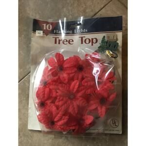 Vintage Longs Red Light Up Poinsettia Christmas Tree Topper Lights Work